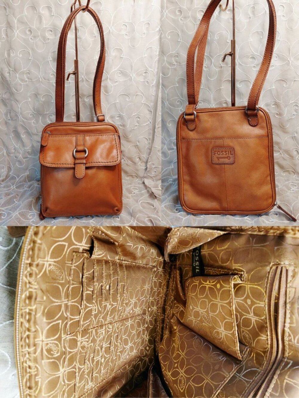 Vintage Fossil Brown Leather Utility Organizer Convertible Crossbody Bag